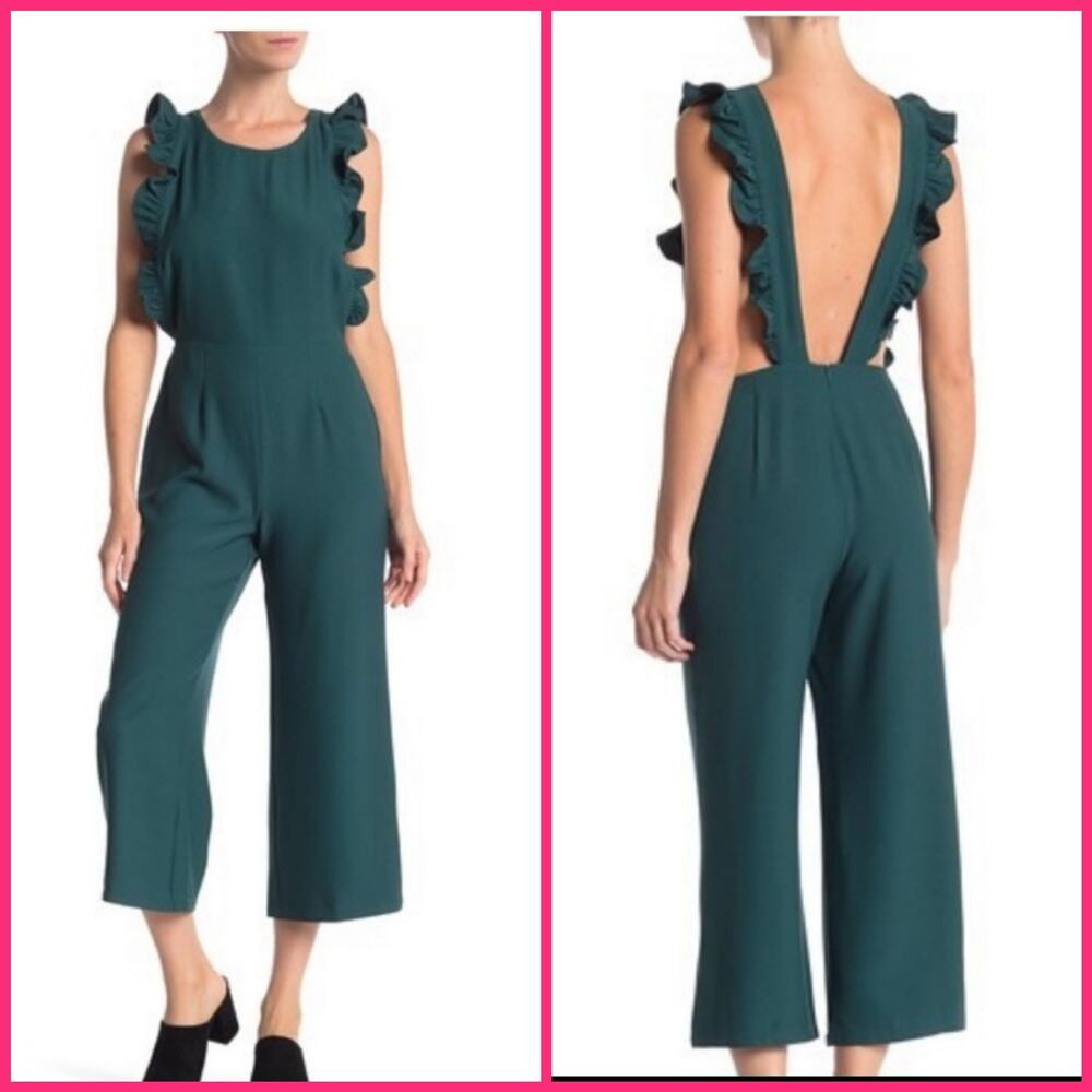Free Press Green Sleeveless Cropped Open Back Jumpsuit NEW Women's Medium